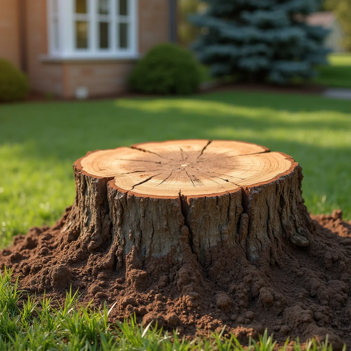 Protruding tree stump before grinding