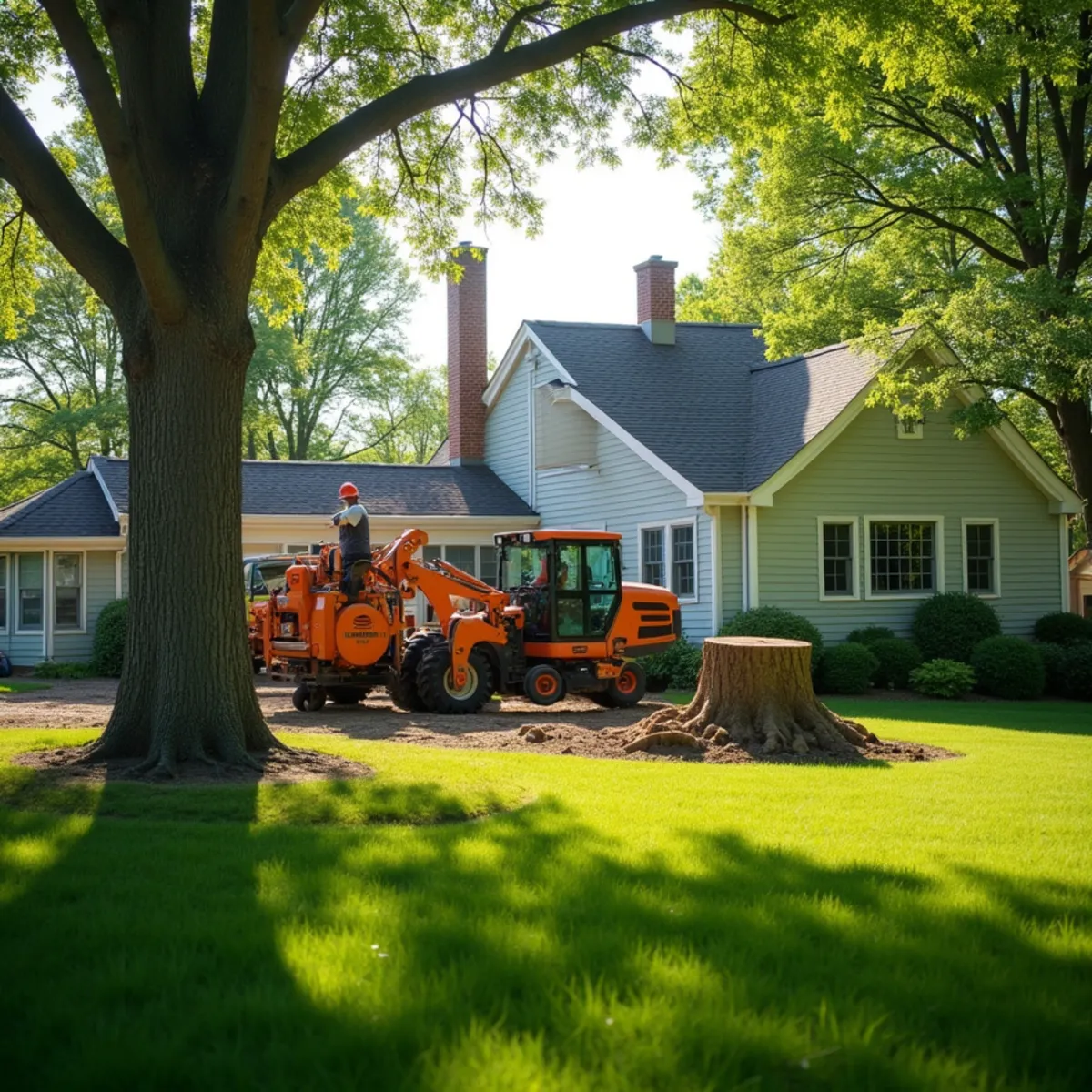 Project gallery showing completed tree removals and restored lawns in Central Illinois