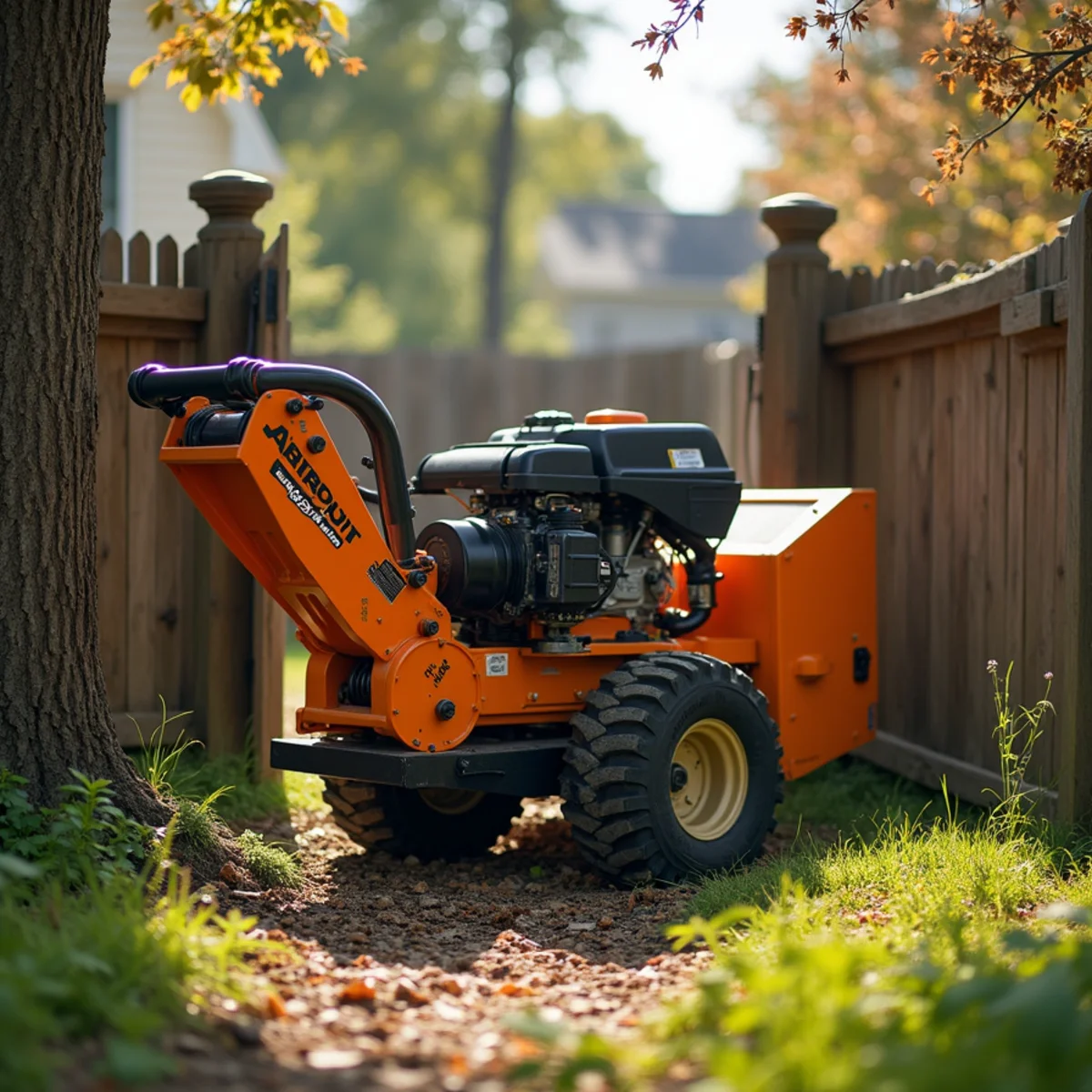Compact narrow access stump grinder fitting through 36 inch backyard gate