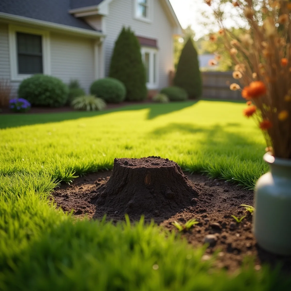 Lawn leveled with topsoil after stump removal