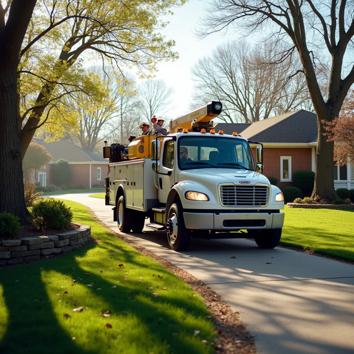 Tree service truck and equipment safely staged for a job in Chatham Illinois
