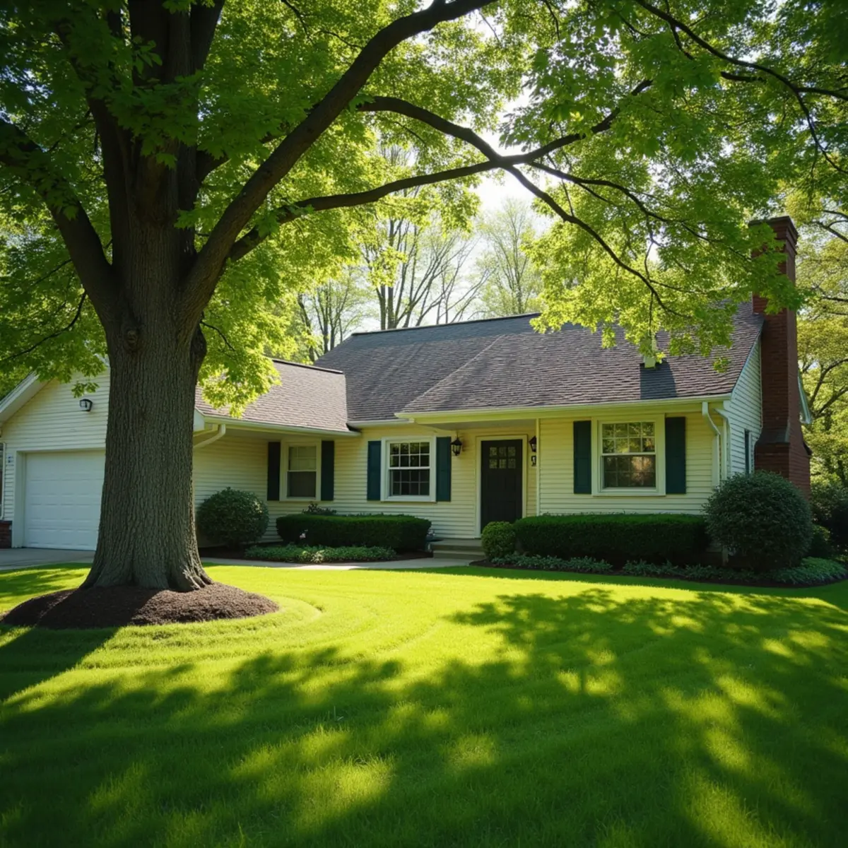 Residential property and mature tree canopy in Pana Illinois