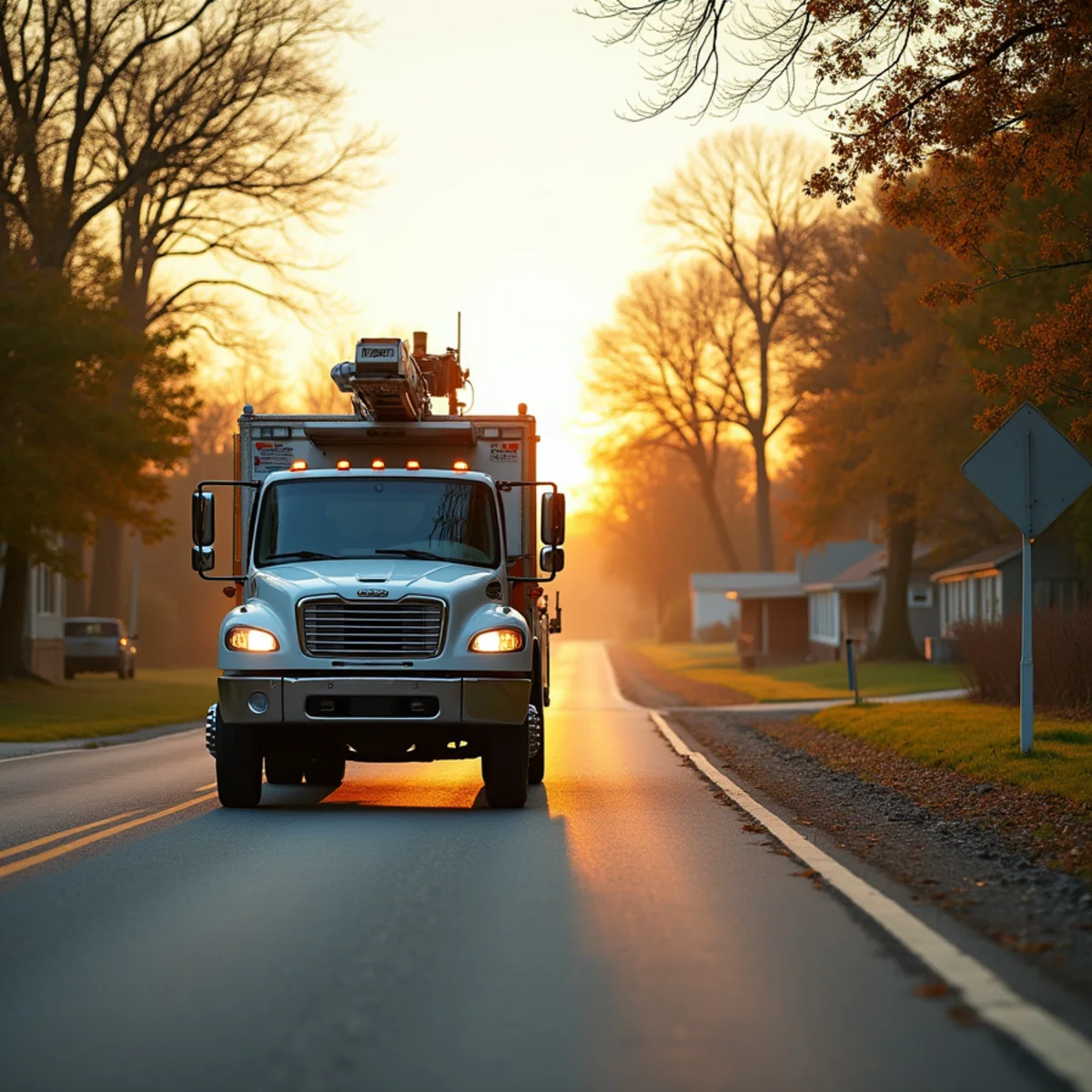 Tree service dispatch trucks travelling Central Illinois highway