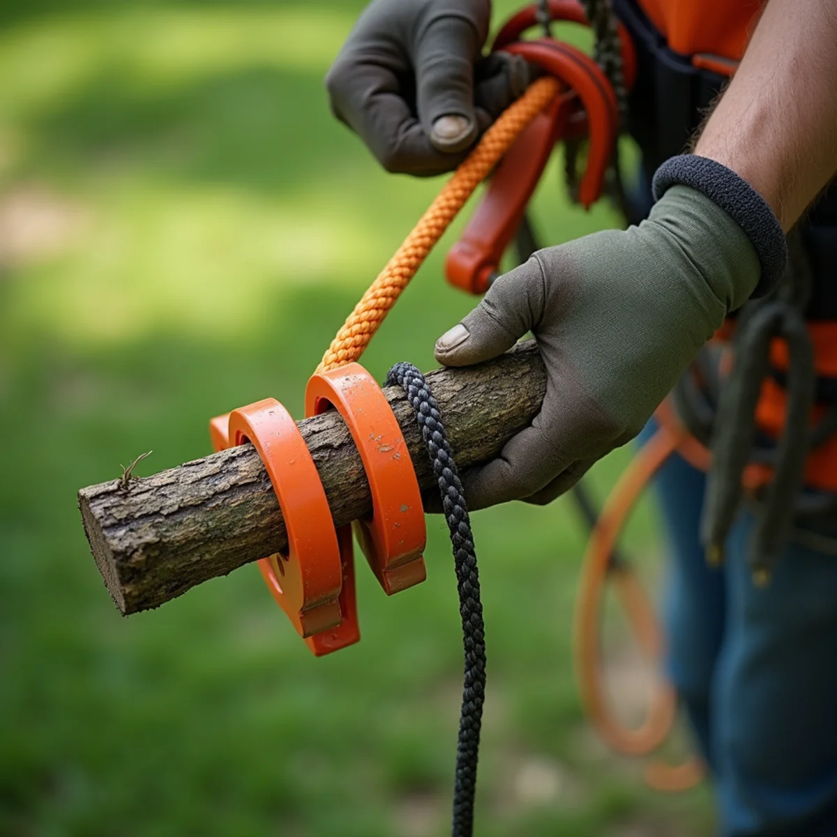 Heavy duty rigging line lowering large oak limb safely away from residential roof in Springfield